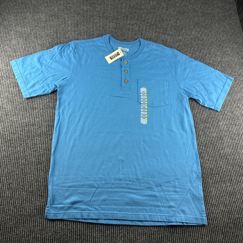 Duluth Trading Co Mens Longtail T Relaxed Fit SS Henley Pocket Blue Shirt 67009 - Picture 2 of 5